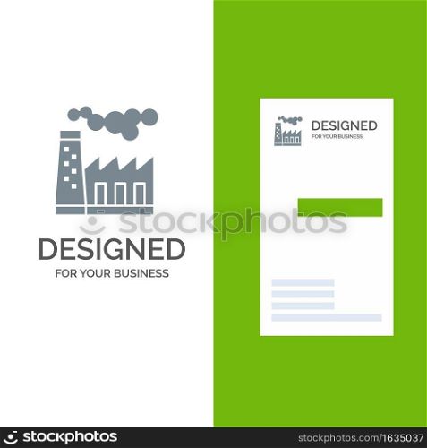 Factory, Pollution, Production, Smoke Grey Logo Design and Business Card Template