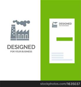 Factory, Pollution, Production, Smoke Grey Logo Design and Business Card Template