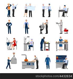 Factory Workers People Icons Set. Icons set of drawn in flat style different factory workers from engineer to conveyor operator isolated vector illustration