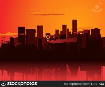 Factory4. Factory silhouette on a decline. A vector illustration