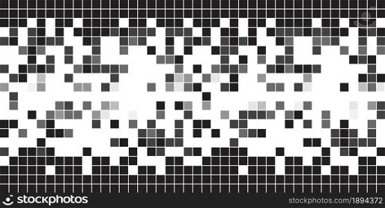 Fading greyscale border pixel pattern. Grey square tiles geometric mosaic design. Abstract vector background.
