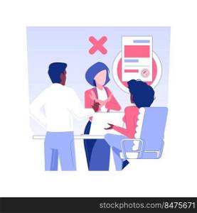 Failed negotiations isolated concept vector illustration. Group of multiethnic people in negotiations, not reaching agreement, unsuccessful deal, international business travel vector concept.. Failed negotiations isolated concept vector illustration.