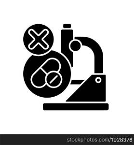 Failed research black glyph icon. Setback in clinical trials. Improper dose selection. Unexpected adverse results. Lack of funding. Silhouette symbol on white space. Vector isolated illustration. Failed research black glyph icon