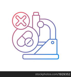 Failed research gradient linear vector icon. Setback in clinical trial. Improper dose selection. Lack of efficacy. Thin line color symbol. Modern style pictogram. Vector isolated outline drawing. Failed research gradient linear vector icon