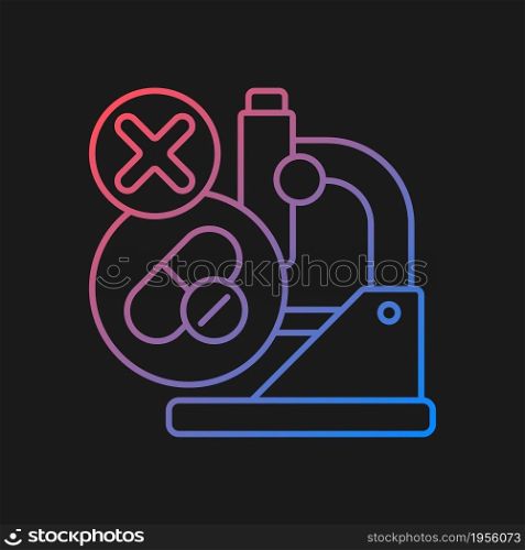 Failed research gradient vector icon for dark theme. Setback in clinical trial. Lack of funding and efficacy. Thin line color symbol. Modern style pictogram. Vector isolated outline drawing. Failed research gradient vector icon for dark theme