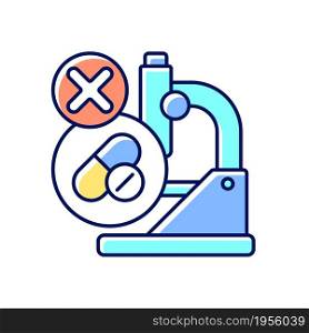 Failed research RGB color icon. Setback in clinical trials. Improper dose selection. Unexpected adverse results. Lack of funding and efficacy. Isolated vector illustration. Simple filled line drawing. Failed research RGB color icon
