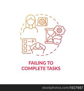 Failing to complete tasks concept icon. Inattentive symptom abstract idea thin line illustration. Excessive procrastination. Unwillingness to engage in activity. Vector isolated outline color drawing. Failing to complete tasks concept icon