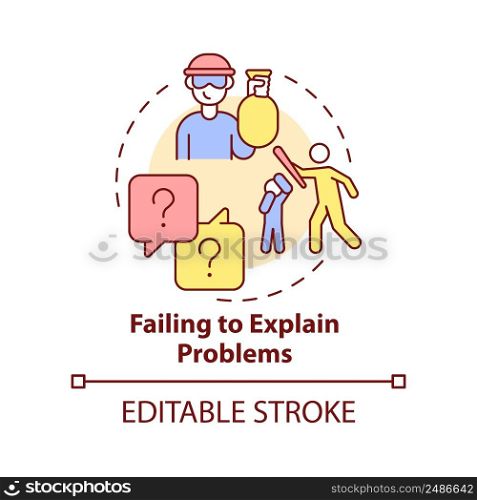Failing to explain problems concept icon. Disadvantage of social institutions abstract idea thin line illustration. Isolated outline drawing. Editable stroke. Arial, Myriad Pro-Bold fonts used. Failing to explain problems concept icon