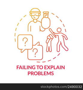 Failing to explain problems red gradient concept icon. Disadvantage of social institutions abstract idea thin line illustration. Isolated outline drawing. Myriad Pro-Bold font used. Failing to explain problems red gradient concept icon