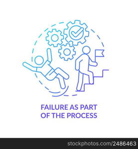 Failure as part of process blue gradient concept icon. Cultural aspect in innovation abstract idea thin line illustration. Enthusiasm. Isolated outline drawing. Myriad Pro-Bold font used. Failure as part of process blue gradient concept icon