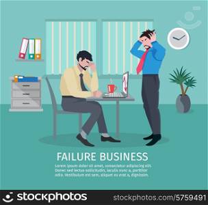 Failure business concept with frustrated people in office interior vector illustration. Failure Business Concept