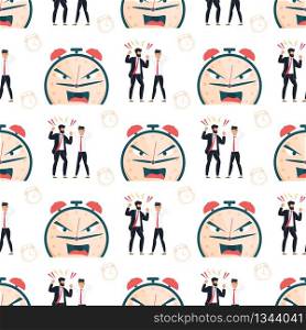 Failure Deadline Seamless Pattern. Angry Boss Yelling at Sad Depressed Male Employee. Furious Alarm Clock Metaphor Face. Scolding for Missed Work. Repeated Vector Illustration. Endless Flat Cartoon. Failure Deadline Cartoon Flat Seamless Pattern