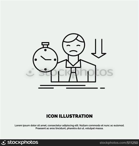 failure, fail, sad, depression, time Icon. Line vector gray symbol for UI and UX, website or mobile application. Vector EPS10 Abstract Template background
