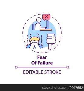 Failure fear concept icon. Procrastination reason idea thin line illustration. Avoiding potentially harmful situations. Irrational fear. Vector isolated outline RGB color drawing. Editable stroke. Failure fear concept icon