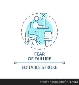 Failure fear concept icon. Procrastination reason idea thin line illustration. Experiencing shame and embarrassment. Irrational fear. Vector isolated outline RGB color drawing. Editable stroke. Failure fear concept icon