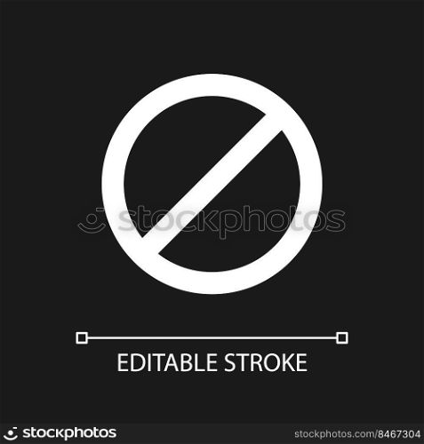 Failure occurred pixel perfect white linear ui icon for dark theme. Error message. Access block. Vector line pictogram. Isolated user interface symbol for night mode. Editable stroke. Arial font used. Failure occurred pixel perfect white linear ui icon for dark theme