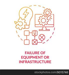 Failure of equipment or infrastructure red gradient concept icon. Power outage. Disaster type abstract idea thin line illustration. Isolated outline drawing. Myriad Pro-Bold font used. Failure of equipment or infrastructure red gradient concept icon