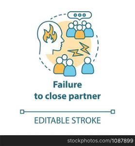 Failure to close partner concept icon. Partner complains about you friends. Influence of public opinion on relationships idea thin line illustration. Vector isolated outline drawing. Editable stroke