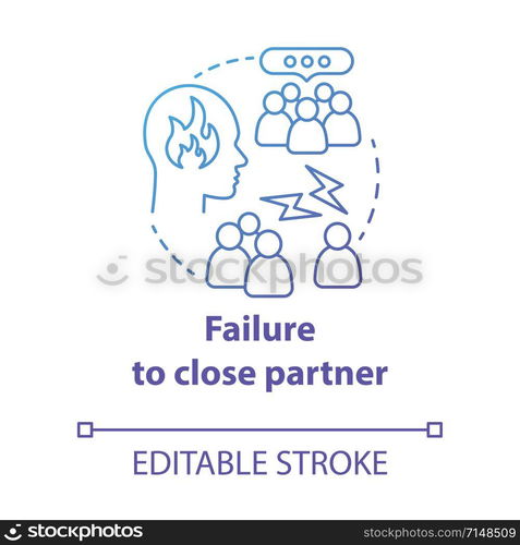 Failure to close partner concept icon. Partner complains about you friends. Influence of public opinion on relationships idea thin line illustration. Vector isolated outline drawing. Editable stroke