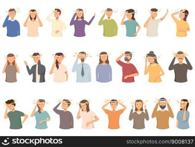 Fainting icons set cartoon vector. Person accident. People sleep. Fainting icons set cartoon vector. Person accident
