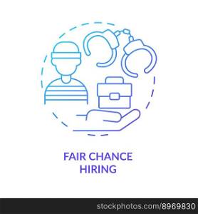 Fair chance hiring blue gradient concept icon. Work for ex prisoners. DEI initiative for workplace abstract idea thin line illustration. Isolated outline drawing. Myriad Pro-Bold font used. Fair chance hiring blue gradient concept icon