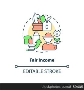 Fair income concept icon. Farm products profit. Agriculture policy objective abstract idea thin line illustration. Isolated outline drawing. Editable stroke. Arial, Myriad Pro-Bold fonts used. Fair income concept icon