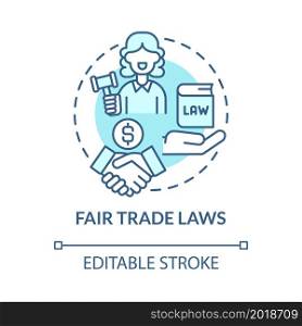 Fair trade laws blue concept icon. Online entrepreneurship risk abstract idea thin line illustration. Fair business practice. E-commerce law. Vector isolated outline color drawing. Editable stroke. Fair trade laws blue concept icon