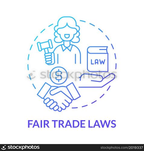 Fair trade laws blue gradient concept icon. Online entrepreneurship risk abstract idea thin line illustration. Building equal partnerships. Establishing standard. Vector isolated outline color drawing. Fair trade laws blue gradient concept icon
