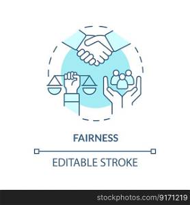 Fairness blue concept icon. Equality for everybody. Law and justice idea abstract idea thin line illustration. Isolated outline drawing. Editable stroke. Arial, Myriad Pro-Bold fonts used. Fairness blue concept icon