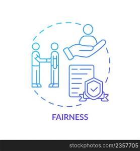 Fairness blue gradient concept icon. Trustful business organization work. PR code of ethics abstract idea thin line illustration. Isolated outline drawing. Myriad Pro-Bold font used. Fairness blue gradient concept icon