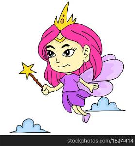 fairy girl is flying. cartoon illustration cute sticker