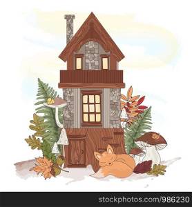 FAIRY HOUSE Autumn Fall Forest Nature Vector Illustration Set