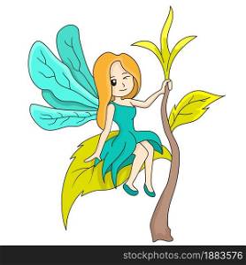 fairy plant woman. cartoon illustration sticker