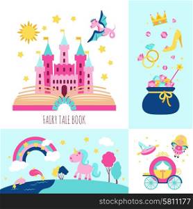 Fairy tale book concept with magic fantasy cartoon characters icons set isolated vector illustration. Fairy Tale Concept