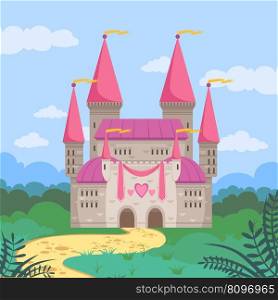 Fairy tale castle. fantasy background with big cartoon medieval castle. Fantasy illustration, cartoon fairy tale vector. Fairy tale castle. fantasy background with big cartoon medieval castle