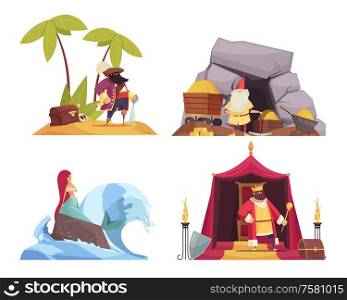 Fairy tale characters concept icons set with pirate and mermaid flat isolated vector illustration
