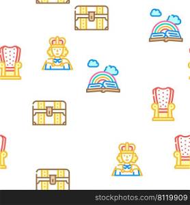 Fairy Tale Story Medieval Book Vector Seamless Pattern Color Line Illustration. Fairy Tale Story Medieval Book Icons Set Vector