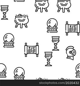 Fairy Tale Story Medieval Book Vector Seamless Pattern Thin Line Illustration. Fairy Tale Story Medieval Book Vector Seamless Pattern