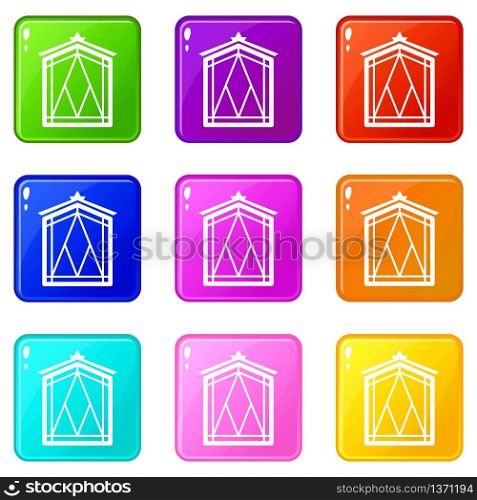 Fairy window frame icons set 9 color collection isolated on white for any design. Fairy window frame icons set 9 color collection