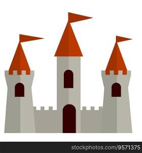 Fairytale castle. Fortress of the knight and king. medieval old town. Stone walls and towers. Fort for protection. Flat cartoon illustration. Fairytale castle. Fortress of the knight