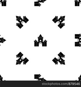 Fairytale castle pattern repeat seamless in black color for any design. Vector geometric illustration. Fairytale castle pattern seamless black