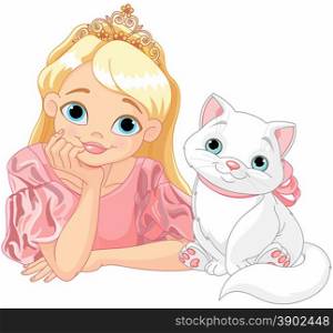 Fairytale Princess is kissing a white cat