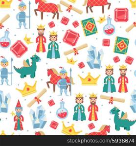 Fairytale seamless pattern with magic medieval games personages vector illustration. Fairytale Seamless Pattern