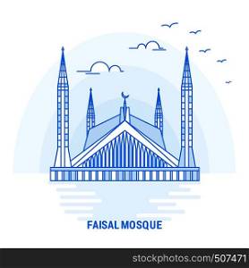 FAISAL MOSQUE Blue Landmark. Creative background and Poster Template