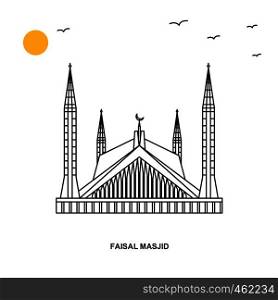 FAISAL MOSQUE Monument. World Travel Natural illustration Background in Line Style