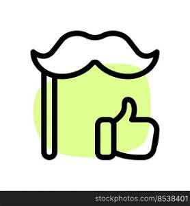 Fake mustache with Thumbs up Logon type isolated on a white background. Fake mustache with Thumbs up Logotype isolated on a white background