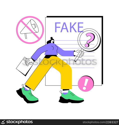 Fake news abstract concept vector illustration. Fake data, junk news content, disinformation in media, spreading rumors, yellow press, incriminating evidence, lie on television abstract metaphor.. Fake news abstract concept vector illustration.