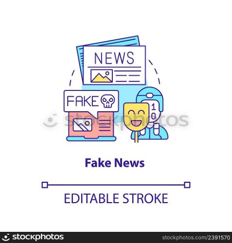 Fake news concept icon. False facts. Information war over Internet abstract idea thin line illustration. Isolated outline drawing. Editable stroke. Arial, Myriad Pro-Bold fonts used. Fake news concept icon
