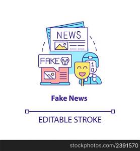 Fake news concept icon. False facts. Information war over Internet abstract idea thin line illustration. Isolated outline drawing. Editable stroke. Arial, Myriad Pro-Bold fonts used. Fake news concept icon