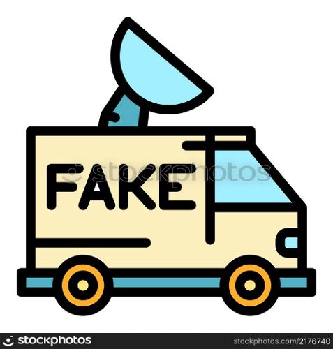 Fake news truck icon. Outline fake news truck vector icon color flat isolated. Fake news truck icon color outline vector
